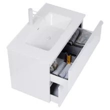 HD Cremona Lacquer White 80 fali mosdószekrény matt fehér fogantyúkkal és fényes fehér slim mosdóval