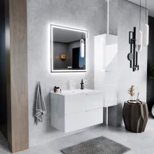 HD Cremona Lacquer White 80 fali mosdószekrény matt fehér fogantyúkkal és fényes fehér slim mosdóval
