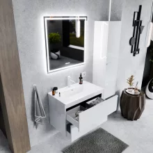 HD Cremona Lacquer White 80 fali mosdószekrény matt fehér fogantyúkkal és fényes fehér slim mosdóval