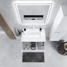 HD Cremona Lacquer White 80 fali mosdószekrény matt fehér fogantyúkkal és fényes fehér slim mosdóval