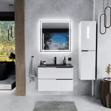 HD Cremona Lacquer White 80 fali mosdószekrény matt fekete fogantyúkkal és matt fekete slim mosdóval