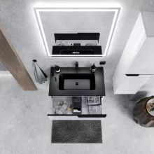 HD Cremona Lacquer White 80 fali mosdószekrény matt fekete fogantyúkkal és matt fekete slim mosdóval