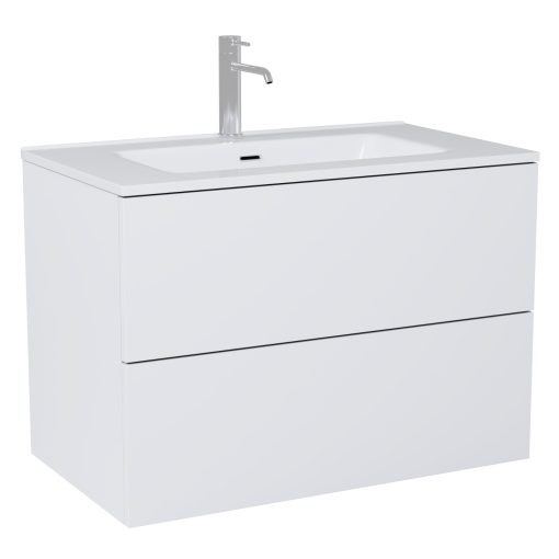 HD Aria Pro Silk Matt White 80 fali mosdószekrény, push-to-open mechanizmussal, fényes fehér slim mosdóval