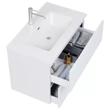 HD Aria Pro Silk Matt White 80 fali mosdószekrény, push-to-open mechanizmussal, fényes fehér slim mosdóval