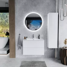 HD Aria Pro Silk Matt White 80 fali mosdószekrény, push-to-open mechanizmussal, fényes fehér slim mosdóval