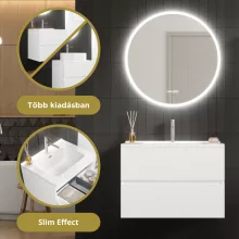 HD Aria Pro Silk Matt White 80 komplett fürdőszoba bútor fali push-to-open mosdószekrénnyel, fényes fehér slim mosdóval és tükörrel