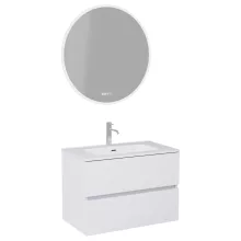 HD Aria Silk Matt White 80 komplett fürdőszoba bútor fali mosdószekrénnyel, fényes fehér slim mosdóval és tükörrel