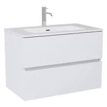 HD Aria Silk Matt White 80 komplett fürdőszoba bútor fali mosdószekrénnyel, fényes fehér slim mosdóval és tükörrel