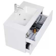 HD Aria Silk Matt White 80 komplett fürdőszoba bútor fali mosdószekrénnyel, fényes fehér slim mosdóval és tükörrel