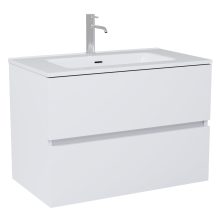 HD Aria Silk Matt White 80 komplett fürdőszoba bútor szett fali mosdószekrénnyel, fényes fehér slim mosdóval, tükörrel és magasszekrénnyel