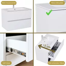 HD Aria Silk Matt White 80 komplett fürdőszoba bútor szett fali mosdószekrénnyel, fényes fehér slim mosdóval, tükörrel és magasszekrénnyel