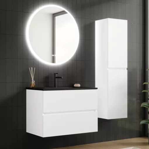 HD Aria Silk Matt White 80 fali mosdószekrény matt fekete slim mosdóval