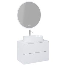 HD Zyra Pro Silk Matt White 80 komplett fürdőszoba bútor fali push-to-open mosdószekrénnyel, selymes matt fehér mosdópulttal és tükörrel