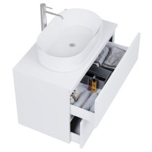 HD Zyra Pro Silk Matt White 80 komplett fürdőszoba bútor fali push-to-open mosdószekrénnyel, selymes matt fehér mosdópulttal és tükörrel