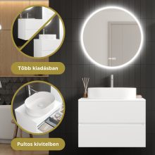 HD Zyra Pro Silk Matt White 80 komplett fürdőszoba bútor fali push-to-open mosdószekrénnyel, selymes matt fehér mosdópulttal és tükörrel