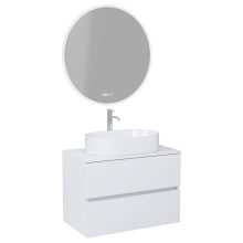 HD Zyra Silk Matt White 80 komplett fürdőszoba bútor fali mosdószekrénnyel, selymes matt fehér mosdópulttal és tükörrel