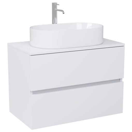 HD Zyra Silk Matt White 80 komplett fürdőszoba bútor fali mosdószekrénnyel, selymes matt fehér mosdópulttal és tükörrel