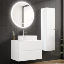 HD Zyra Silk Matt White 80 komplett fürdőszoba bútor fali mosdószekrénnyel, selymes matt fehér mosdópulttal és tükörrel