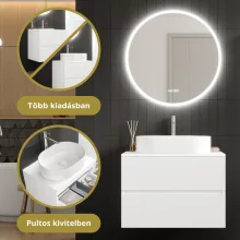 HD Zyra Pro Silk Matt White 80 komplett fürdőszoba bútor szett fali push-to-open mosdószekrénnyel, selymes matt fehér mosdópulttal, tükörrel és magasszekrénnyel