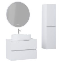 HD Zyra Silk Matt White 80 komplett fürdőszoba bútor szett fali mosdószekrénnyel, selymes matt fehér mosdópulttal, tükörrel és magasszekrénnyel