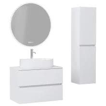 HD Zyra Silk Matt White 80 komplett fürdőszoba bútor szett fali mosdószekrénnyel, selymes matt fehér mosdópulttal, tükörrel és magasszekrénnyel