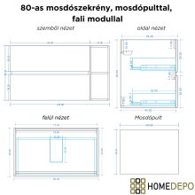 HD Zyra Pro+ Silk Matt White 100 fali mosdószekrény, push-to-open mechanizmussal, oak mosdópulttal és kiegészítő oak fali modullal