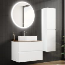 HD Zyra Silk Matt White 80 fali mosdószekrény tölgyfa színű mosdópulttal