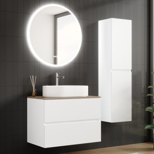 HD Zyra Silk Matt White 80 fali mosdószekrény tölgyfa színű mosdópulttal