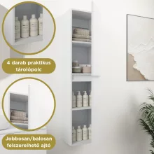 HD Zyra Pro Silk Matt White 80 komplett fürdőszoba bútor szett fali push-to-open mosdószekrénnyel, tölgyfa színű mosdópulttal, tükörrel és magasszekrénnyel