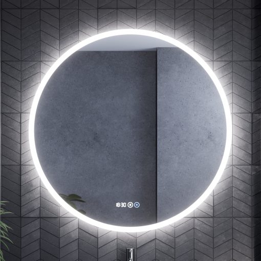 HD Zyra Pro+ Silk Matt White 100 komplett fürdőszoba bútor szett fali push-to-open mosdószekrénnyel, oak mosdópulttal, kiegészítő oak fali modullal, tükörrel és magasszekrénnyel