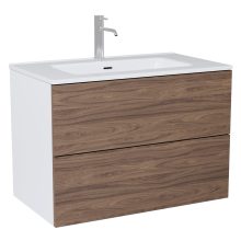 HD Aria Pro Silk Matt White-Oak 80 fali mosdószekrény, push-to-open mechanizmussal, fényes fehér slim mosdóval