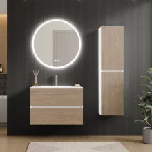 HD Aria Silk Matt White-Oak 80 fali mosdószekrény fényes fehér slim mosdóval