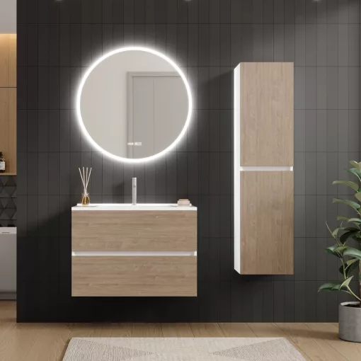 HD Aria Silk Matt White-Oak 80 fali mosdószekrény fényes fehér slim mosdóval