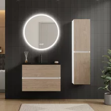 HD Aria Silk Matt White-Oak 80 fali mosdószekrény matt fekete slim mosdóval