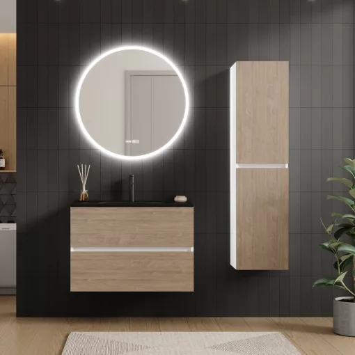 HD Aria Silk Matt White-Oak 80 fali mosdószekrény matt fekete slim mosdóval