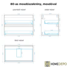HD Aria Pro Silk Matt White-Oak 80 komplett fürdőszoba bútor fali push-to-open mosdószekrénnyel, matt fekete slim mosdóval és tükörrel