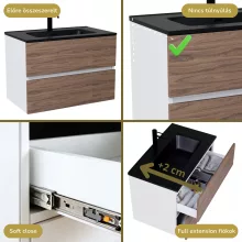 HD Aria Silk Matt White-Oak 80 komplett fürdőszoba bútor fali mosdószekrénnyel, matt fekete slim mosdóval és tükörrel