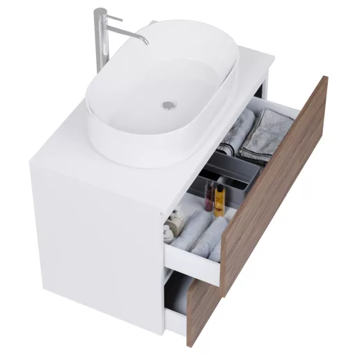 HD Zyra Silk Matt White-Oak 80 fali mosdószekrény selymes matt fehér mosdópulttal