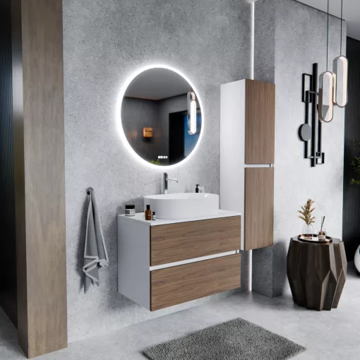 HD Zyra Silk Matt White-Oak 80 fali mosdószekrény selymes matt fehér mosdópulttal