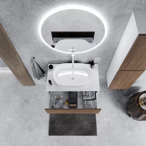 HD Zyra Silk Matt White-Oak 80 fali mosdószekrény selymes matt fehér mosdópulttal