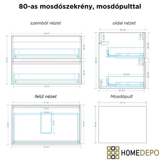 HD Zyra Pro Silk Matt White-Oak 80 komplett fürdőszoba bútor fali push-to-open mosdószekrénnyel, selymes matt fehér mosdópulttal és tükörrel