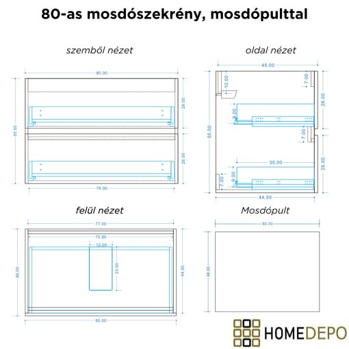 HD Zyra Silk Matt White-Oak 80 komplett fürdőszoba bútor fali mosdószekrénnyel, selymes matt fehér mosdópulttal és tükörrel