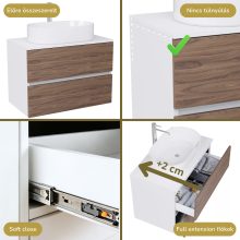 HD Zyra Silk Matt White-Oak 80 komplett fürdőszoba bútor szett fali mosdószekrénnyel, selymes matt fehér mosdópulttal, tükörrel és magasszekrénnyel