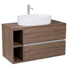HD Zyra+ Silk Matt White-Oak 100 fali mosdószekrény tölgyfa színű mosdópulttal és kiegészítő tölgyfa színű fali modullal