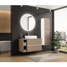 HD Zyra+ Silk Matt White-Oak 100 fali mosdószekrény tölgyfa színű mosdópulttal és kiegészítő tölgyfa színű fali modullal