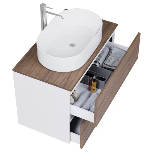 HD Zyra Silk Matt White-Oak 80 fali mosdószekrény tölgyfa színű mosdópulttal