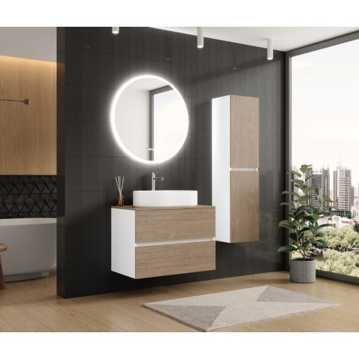 HD Zyra Silk Matt White-Oak 80 fali mosdószekrény tölgyfa színű mosdópulttal