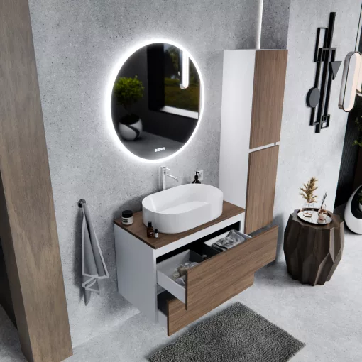 HD Zyra Silk Matt White-Oak 80 fali mosdószekrény tölgyfa színű mosdópulttal