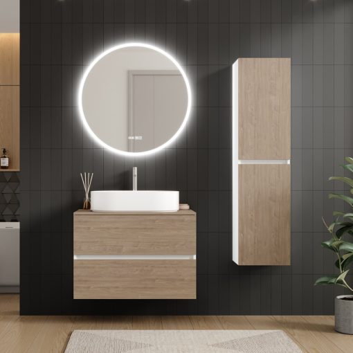 HD Zyra Silk Matt White-Oak 80 fali mosdószekrény tölgyfa színű mosdópulttal