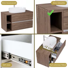 HD Zyra+ Silk Matt White-Oak 100 komplett fürdőszoba bútor fali mosdószekrénnyel, tölgyfa színű mosdópulttal, kiegészítő tölgyfa színű fali modullal és tükörrel